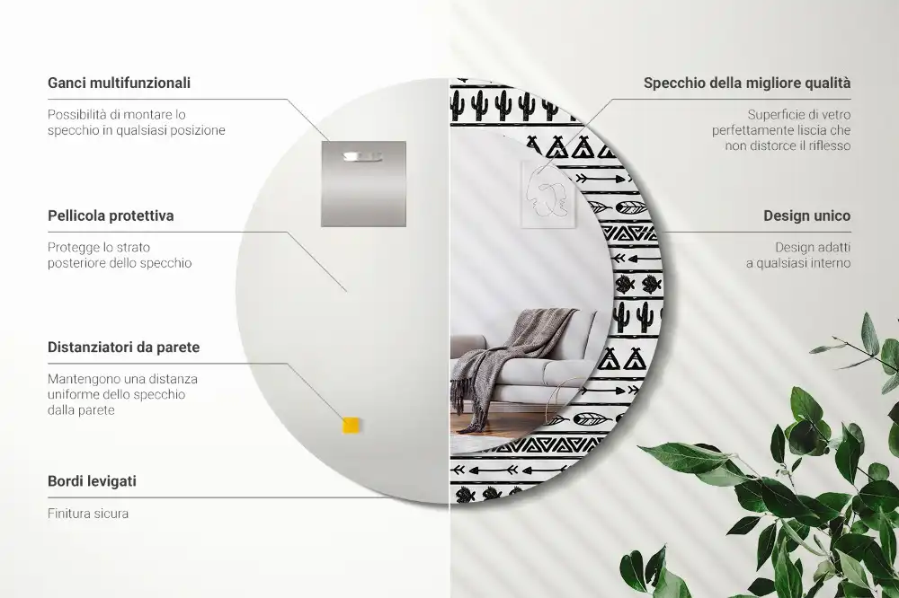 Okrúhle dekoračné zrkadlo na stenu Boho minimalistický