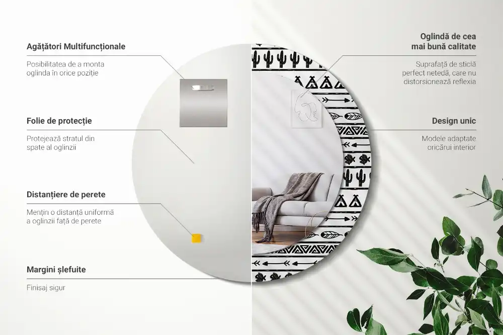 Okrúhle dekoračné zrkadlo na stenu Boho minimalistický