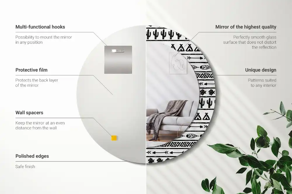 Okrúhle dekoračné zrkadlo na stenu Boho minimalistický