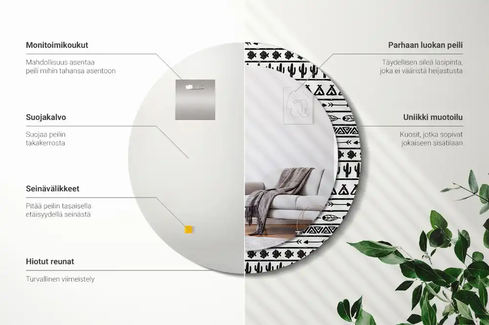 Okrúhle dekoračné zrkadlo na stenu Boho minimalistický