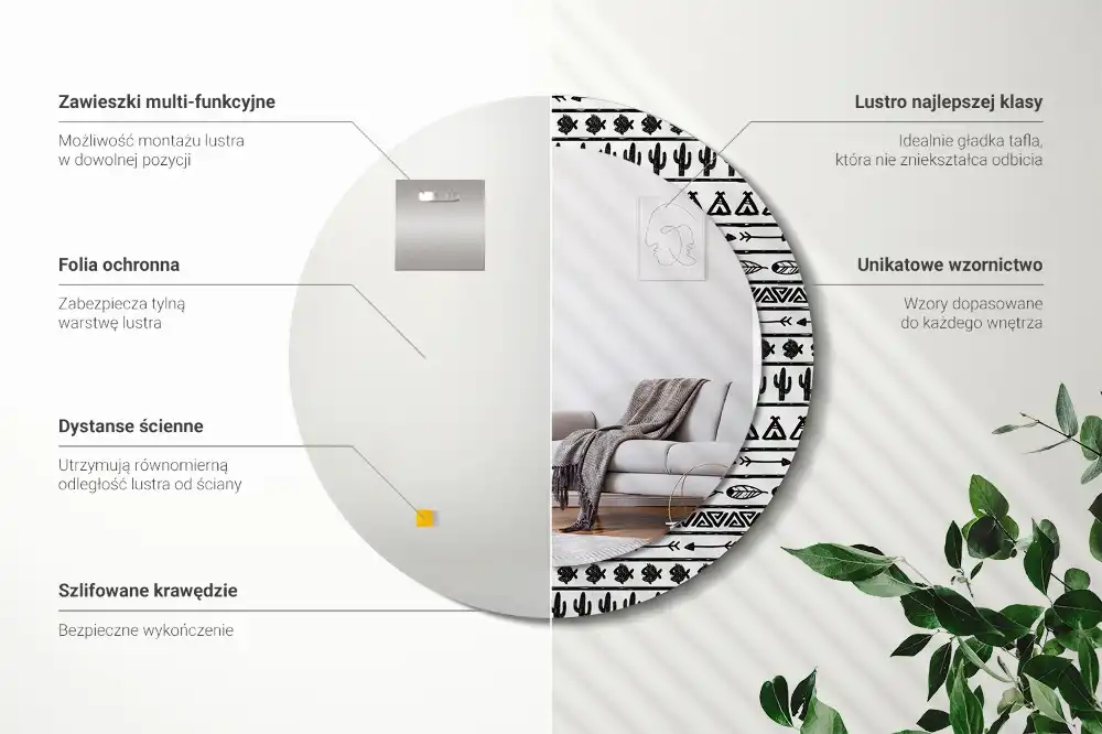 Okrúhle dekoračné zrkadlo na stenu Boho minimalistický