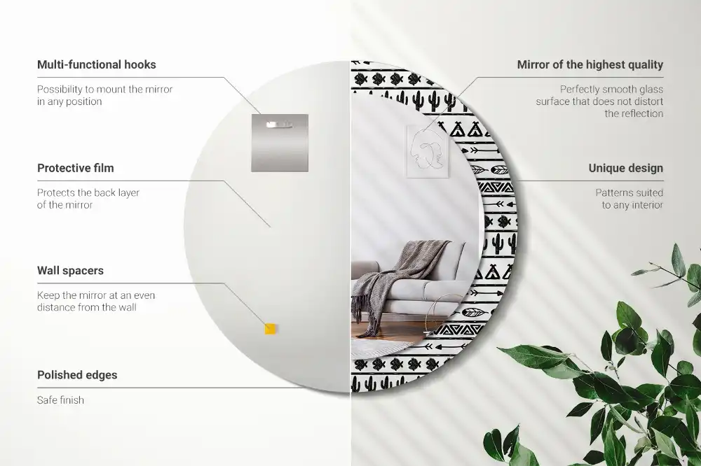 Okrúhle dekoračné zrkadlo na stenu Boho minimalistický