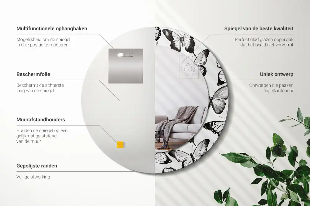 Okrúhle zrkadlo s potlačeným rámom Motýle