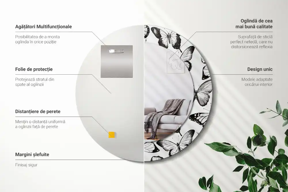 Okrúhle zrkadlo s potlačeným rámom Motýle