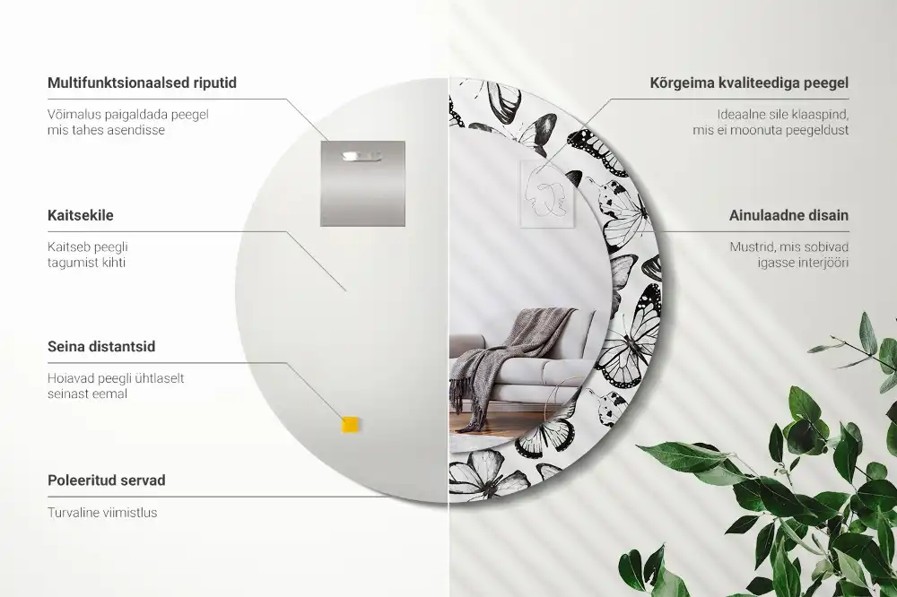 Okrúhle zrkadlo s potlačeným rámom Motýle