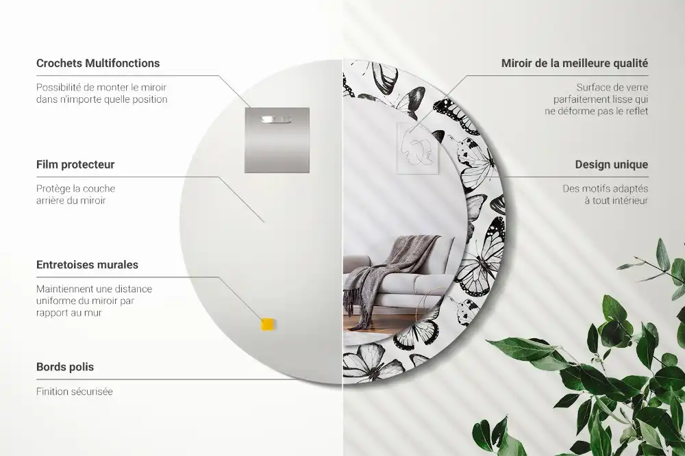 Okrúhle zrkadlo s potlačeným rámom Motýle