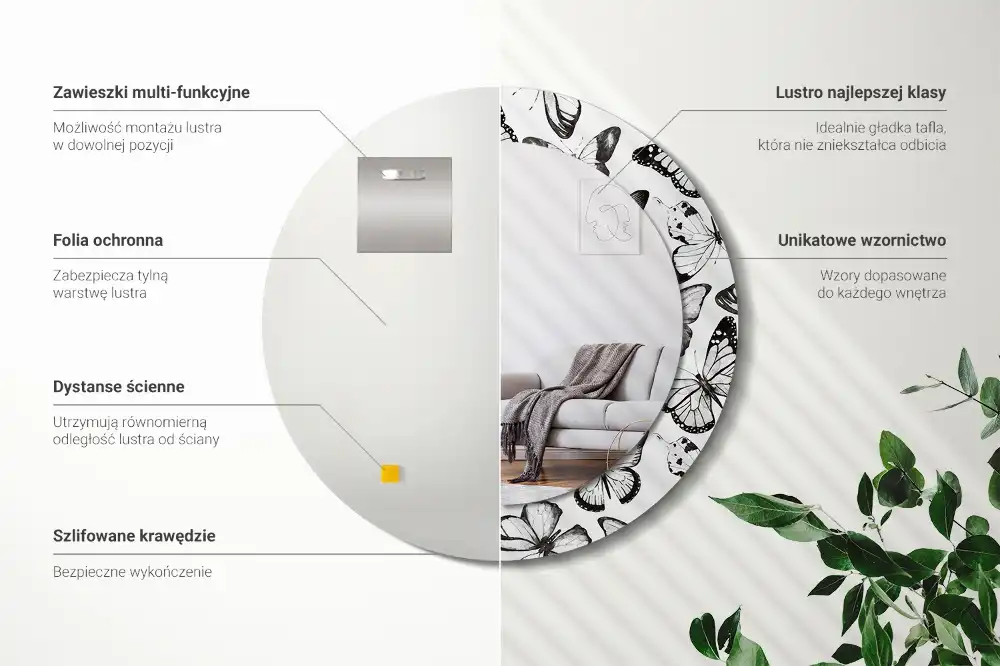 Okrúhle zrkadlo s potlačeným rámom Motýle