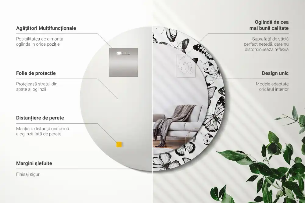 Okrúhle zrkadlo s potlačeným rámom Motýle