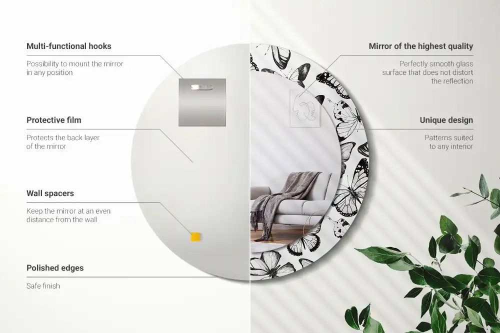 Okrúhle zrkadlo s potlačeným rámom Motýle