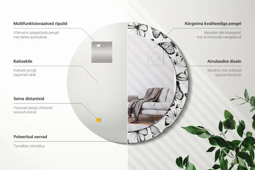 Okrúhle zrkadlo s potlačeným rámom Motýle