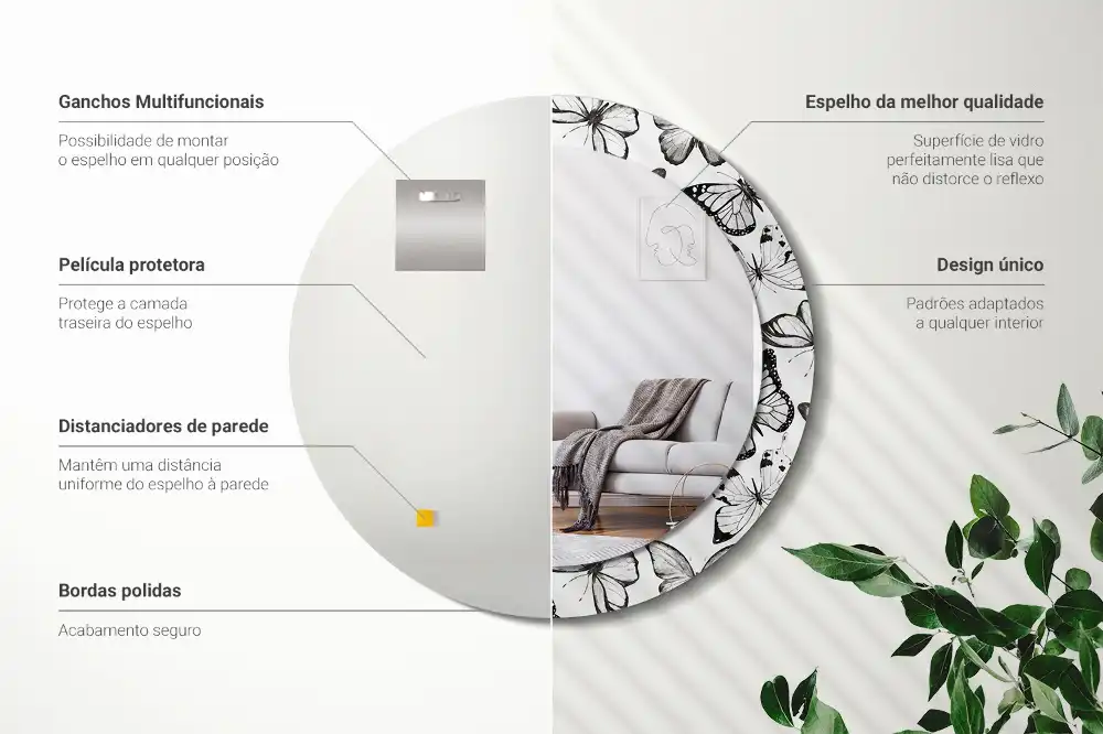 Okrúhle zrkadlo s potlačeným rámom Motýle