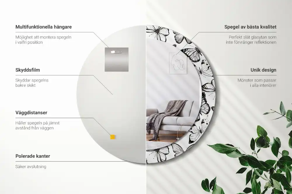 Okrúhle zrkadlo s potlačeným rámom Motýle