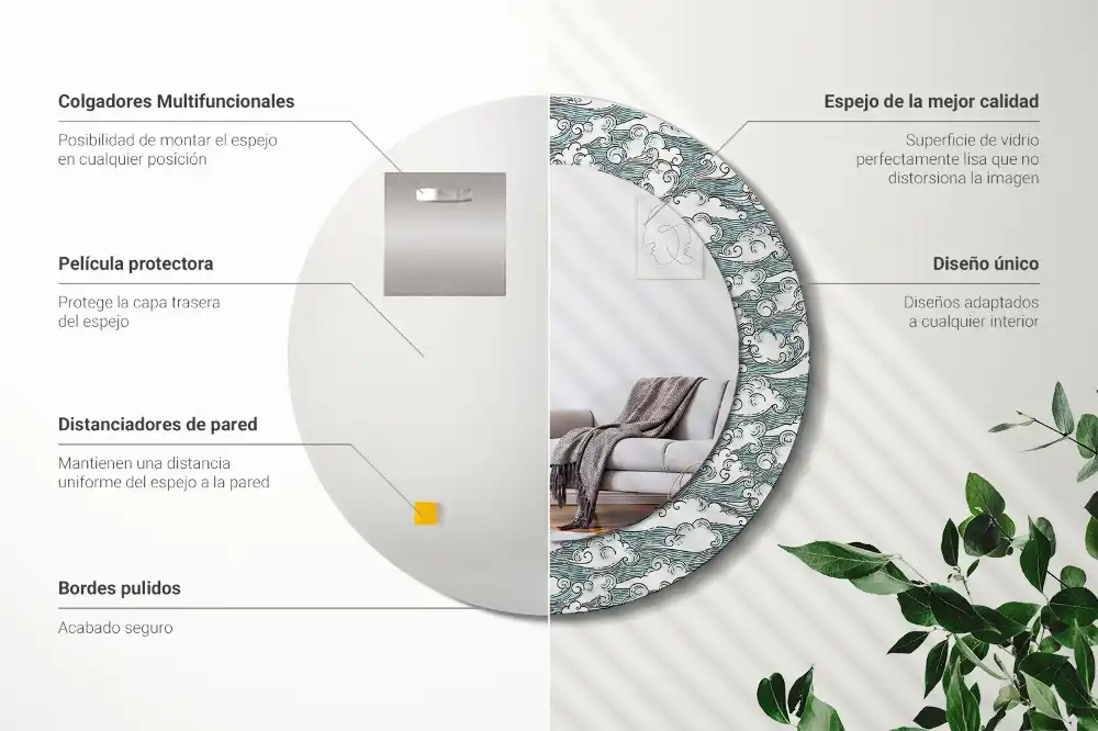 Okrúhle dekoračné zrkadlo na stenu Oblaky