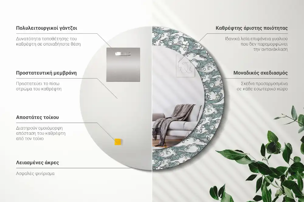 Okrúhle dekoračné zrkadlo na stenu Oblaky