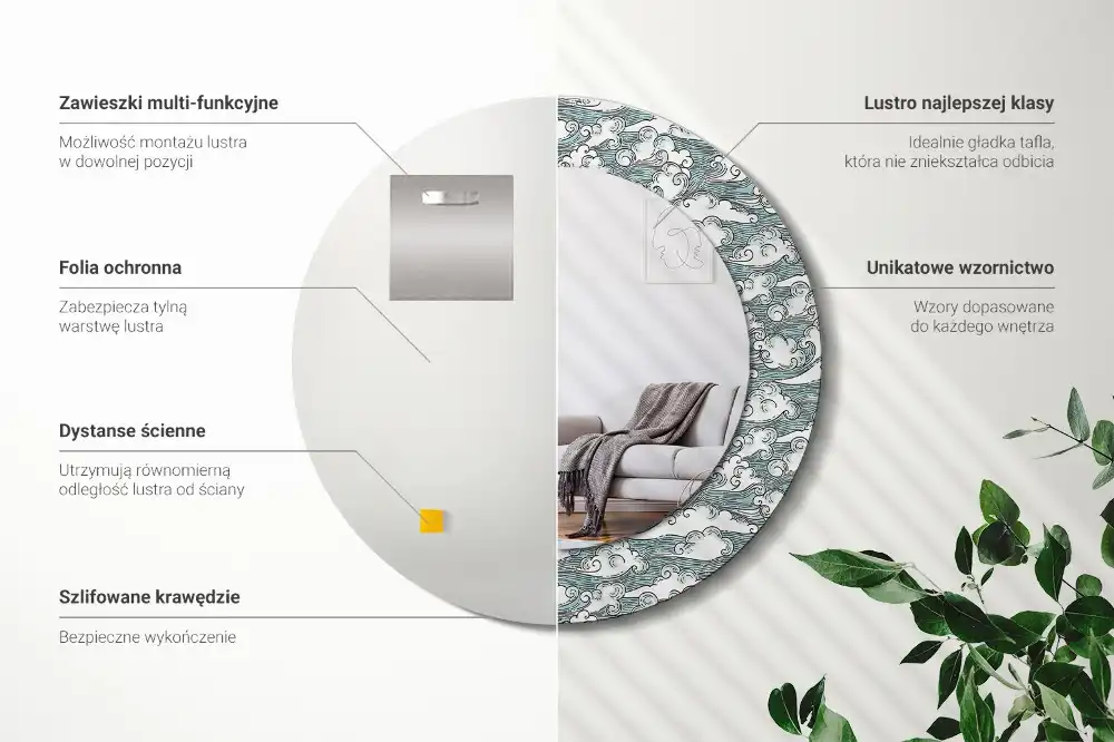 Okrúhle dekoračné zrkadlo na stenu Oblaky