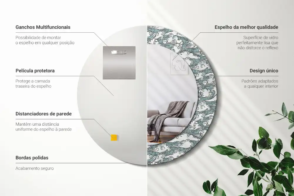 Okrúhle dekoračné zrkadlo na stenu Oblaky