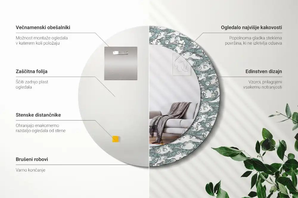 Okrúhle dekoračné zrkadlo na stenu Oblaky