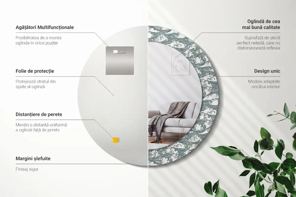 Okrúhle dekoračné zrkadlo na stenu Oblaky