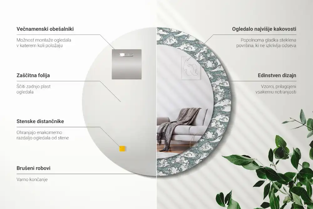 Okrúhle dekoračné zrkadlo na stenu Oblaky