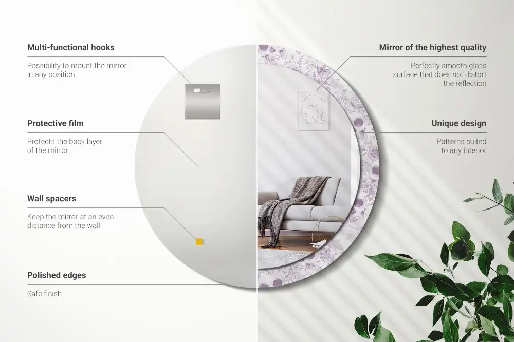 Okrúhle zrkadlo rám s potlačou Lebky