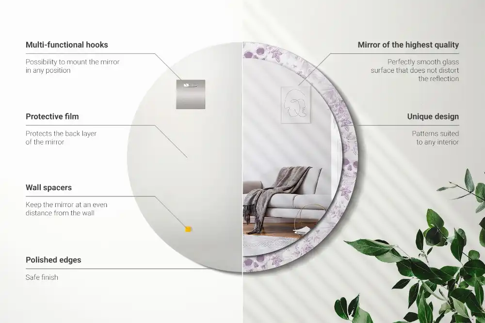 Okrúhle zrkadlo rám s potlačou Lebky