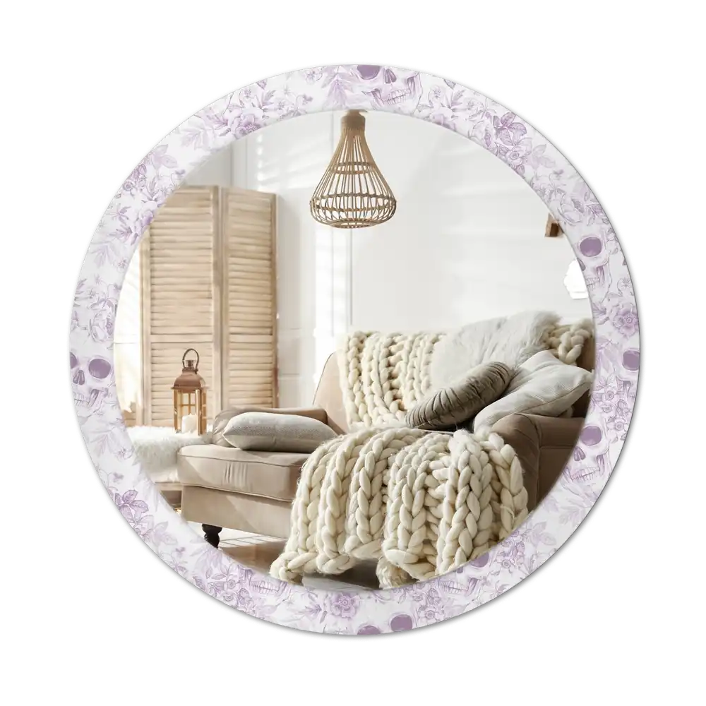 Okrúhle zrkadlo rám s potlačou Lebky