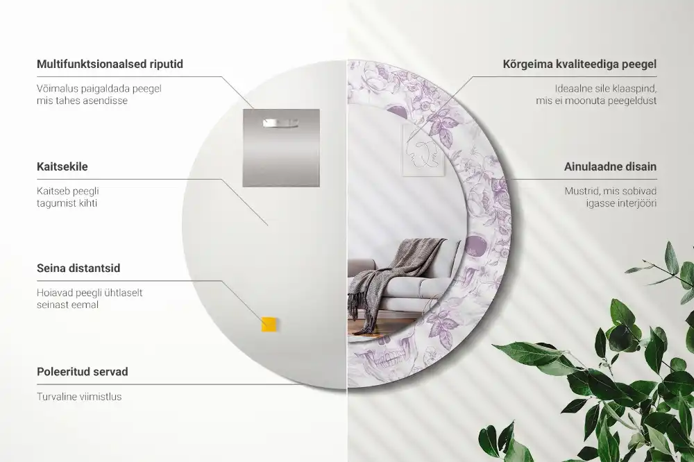 Okrúhle zrkadlo rám s potlačou Lebky