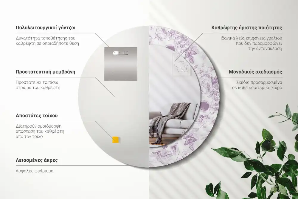 Okrúhle zrkadlo rám s potlačou Lebky