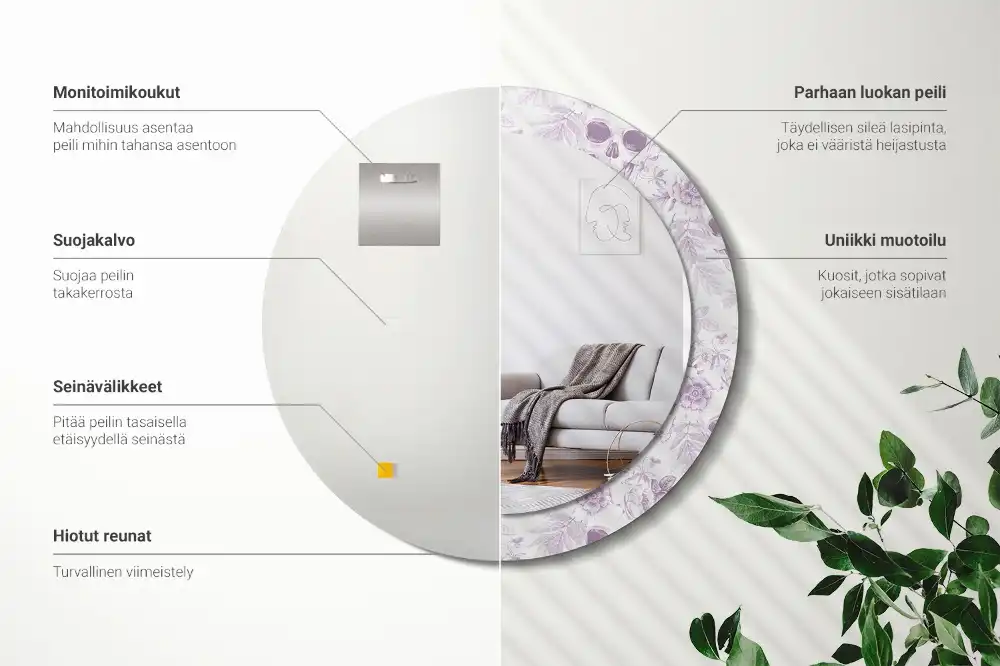 Okrúhle zrkadlo rám s potlačou Lebky