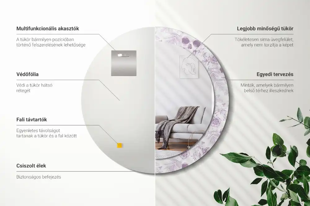 Okrúhle zrkadlo rám s potlačou Lebky