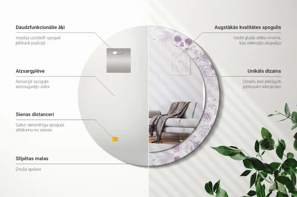 Okrúhle zrkadlo rám s potlačou Lebky