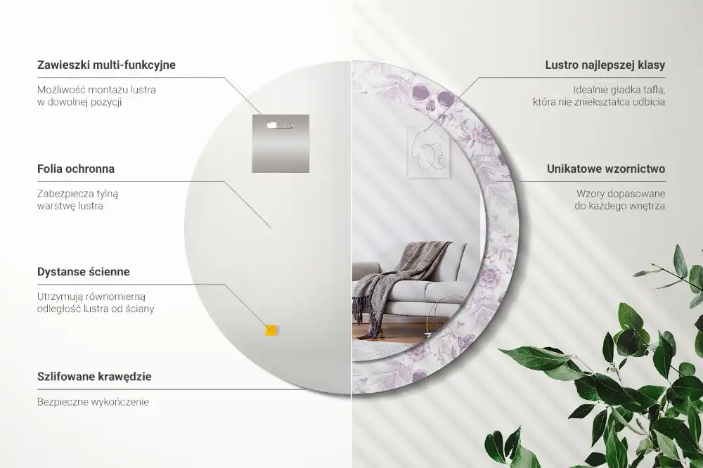 Okrúhle zrkadlo rám s potlačou Lebky