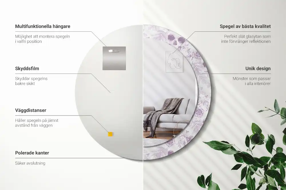 Okrúhle zrkadlo rám s potlačou Lebky