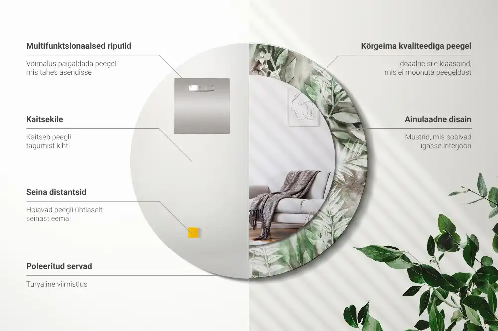 Okrúhle zrkadlo rám s potlačou Akvarelové listy