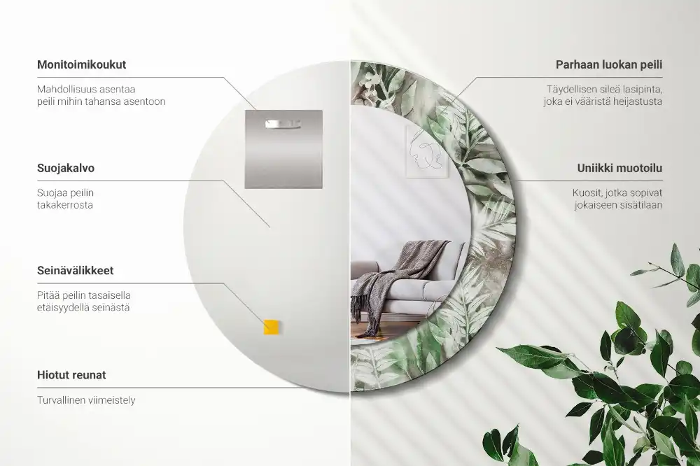 Okrúhle zrkadlo rám s potlačou Akvarelové listy