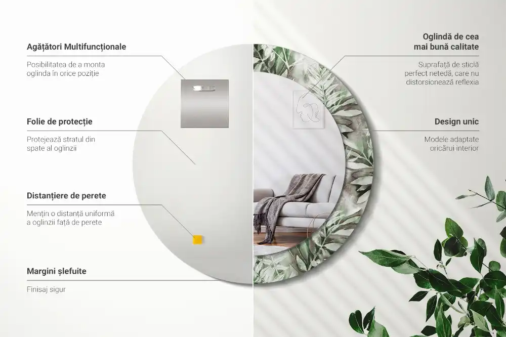 Okrúhle zrkadlo rám s potlačou Akvarelové listy