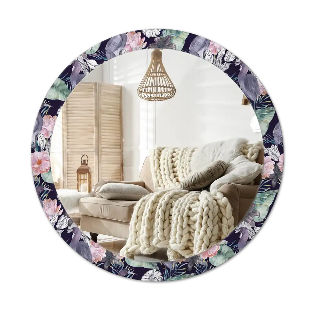 Okrúhle zrkadlo rám s potlačou Volavky vtáky