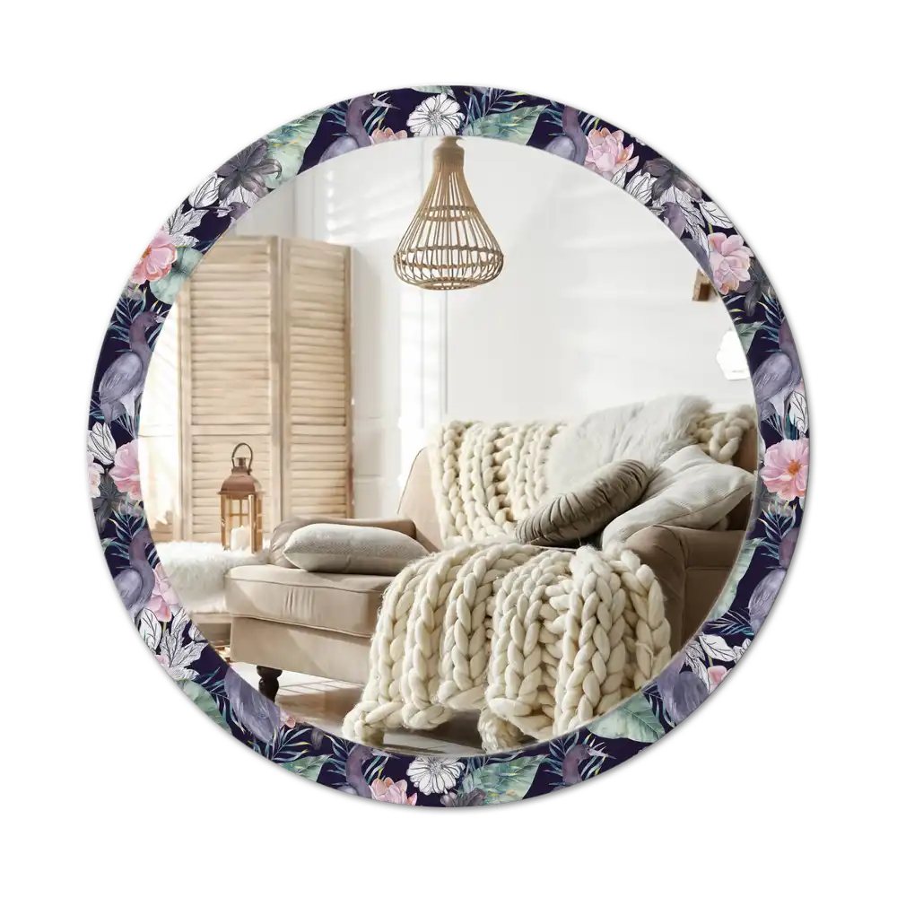 Okrúhle zrkadlo rám s potlačou Volavky vtáky