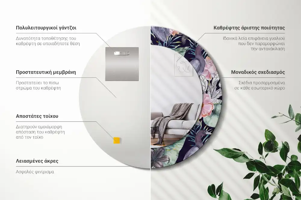 Okrúhle zrkadlo rám s potlačou Volavky vtáky