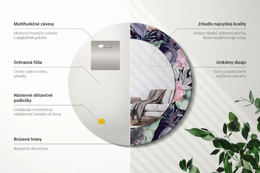 Okrúhle zrkadlo rám s potlačou Volavky vtáky