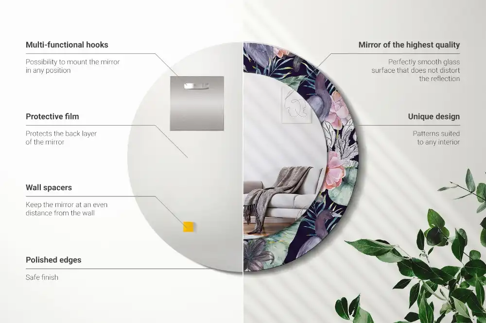 Okrúhle zrkadlo rám s potlačou Volavky vtáky