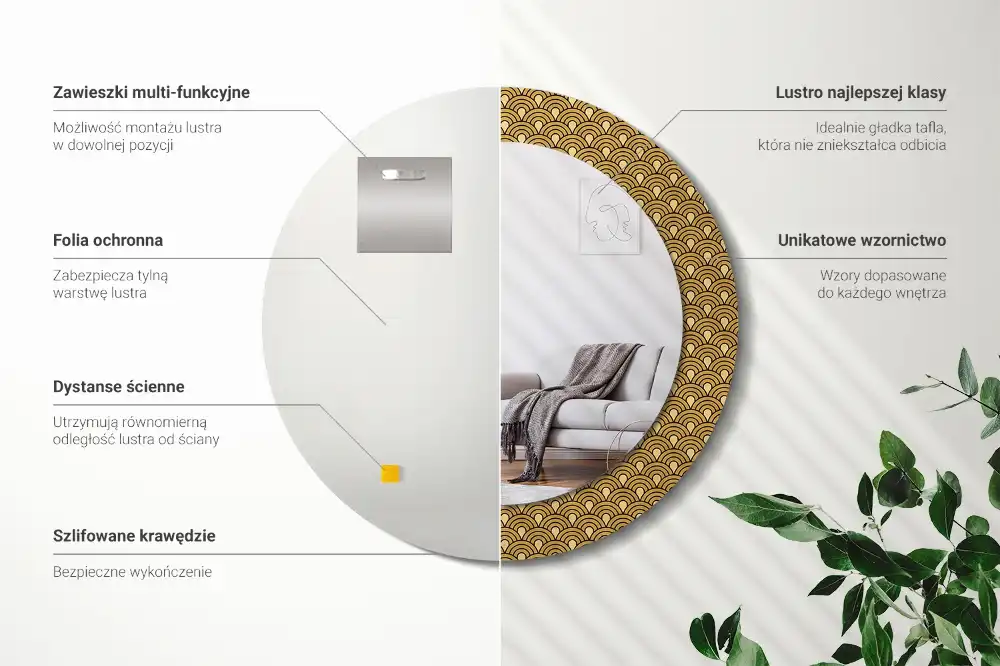 Okrúhle dekoračné zrkadlo na stenu Retro vzor