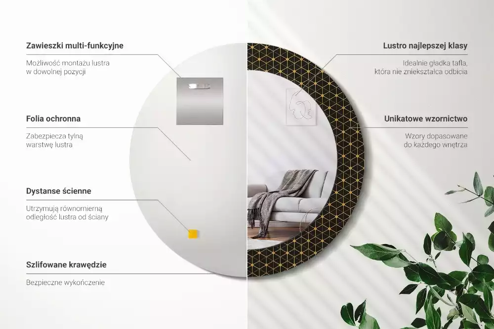 Okrúhle zrkadlo s potlačeným rámom Šesťuholníková geometria