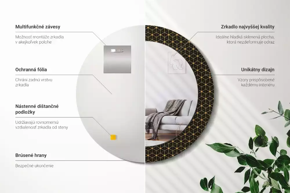 Okrúhle zrkadlo s potlačeným rámom Šesťuholníková geometria