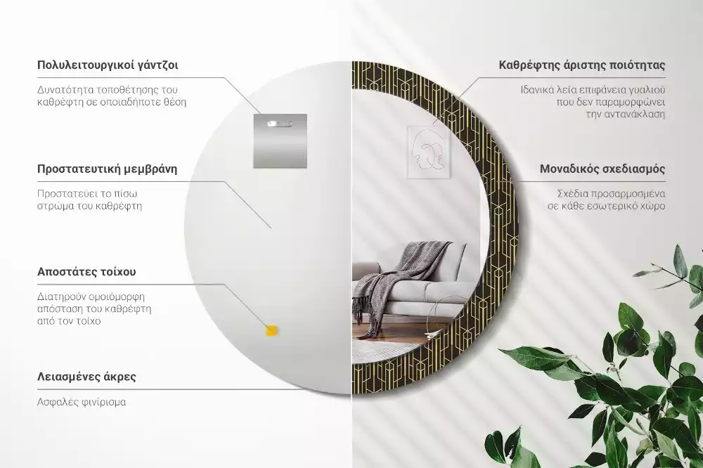 Okrúhle zrkadlo s potlačeným rámom Vintage geometria