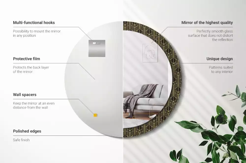 Okrúhle zrkadlo s potlačeným rámom Vintage geometria