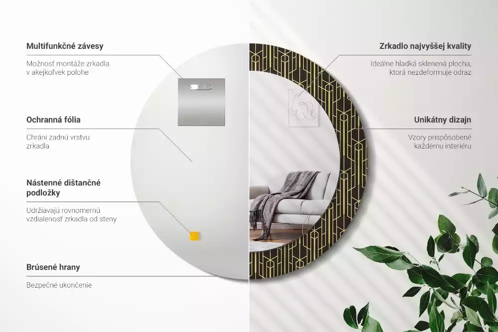 Okrúhle zrkadlo s potlačeným rámom Vintage geometria