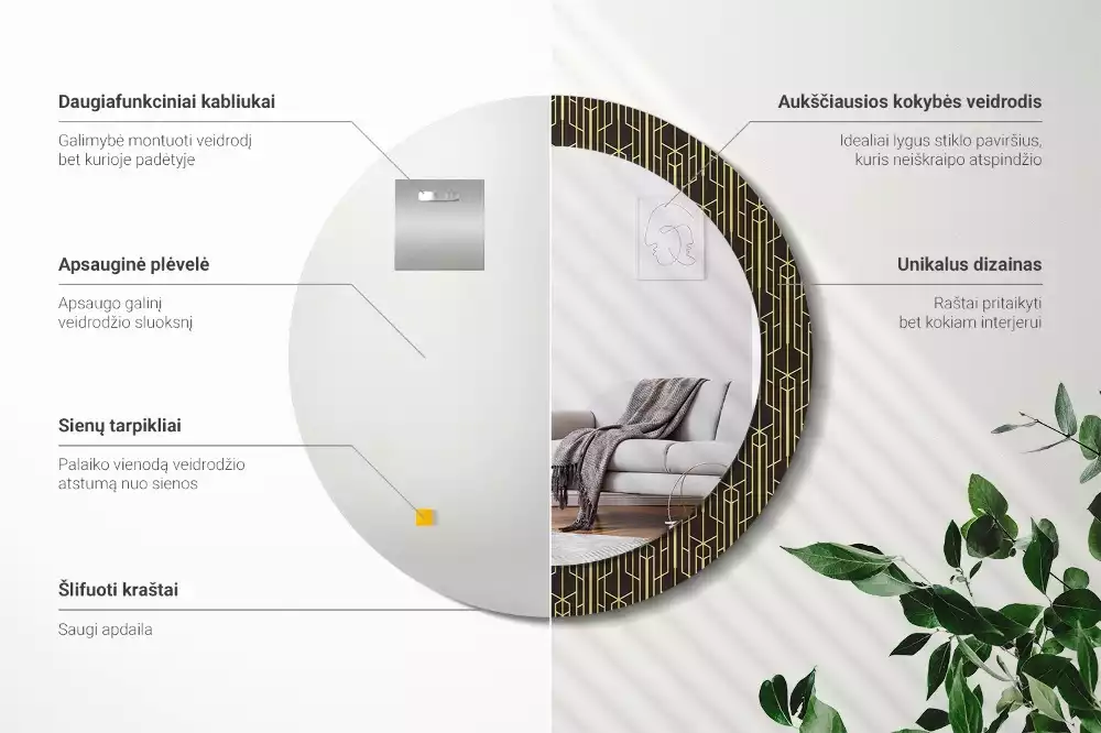 Okrúhle zrkadlo s potlačeným rámom Vintage geometria