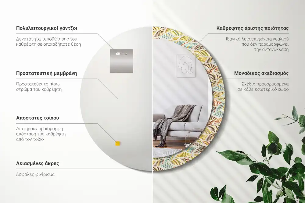 Okrúhle zrkadlo rám s potlačou Abstrakt