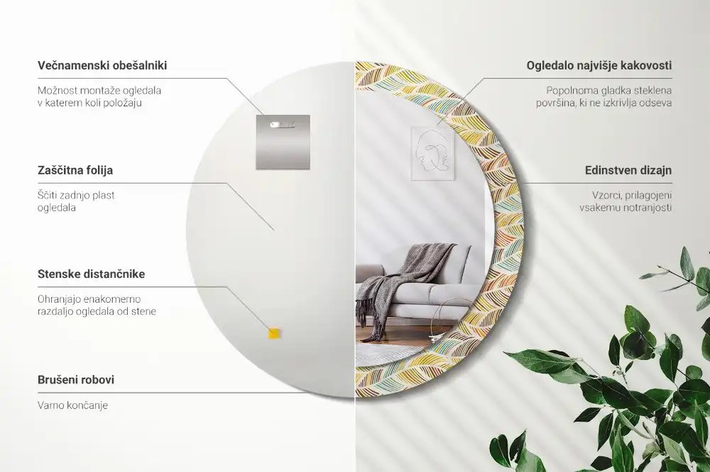 Okrúhle zrkadlo rám s potlačou Abstrakt